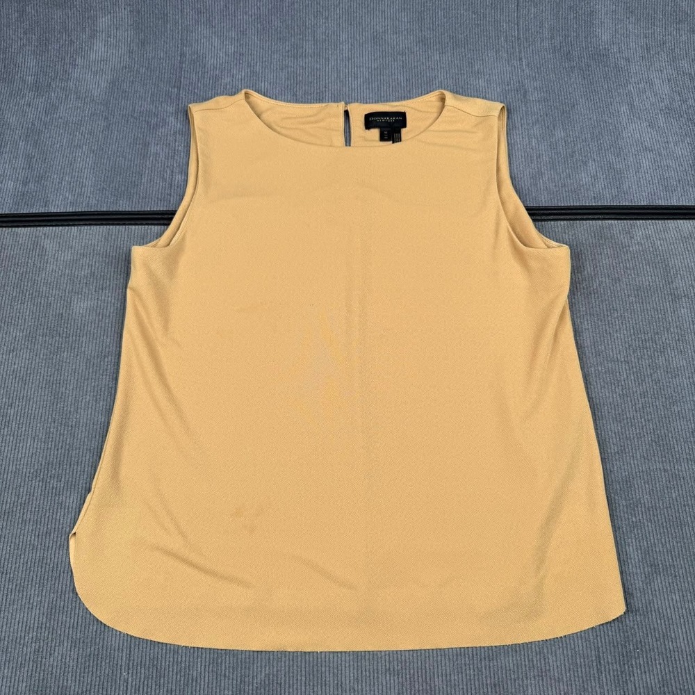 Donna Karan New York Sleeveless Shell y2k Top Tan Gold Button Keyhole M vtg